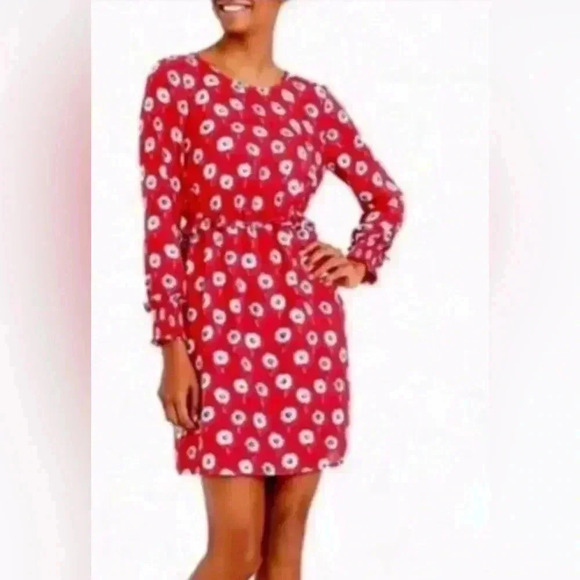 J Crew Dandelion Print Long Sleeve Dress Womens 2 Ruffle Elastic Cuff & Waist - Picture 2 of 15